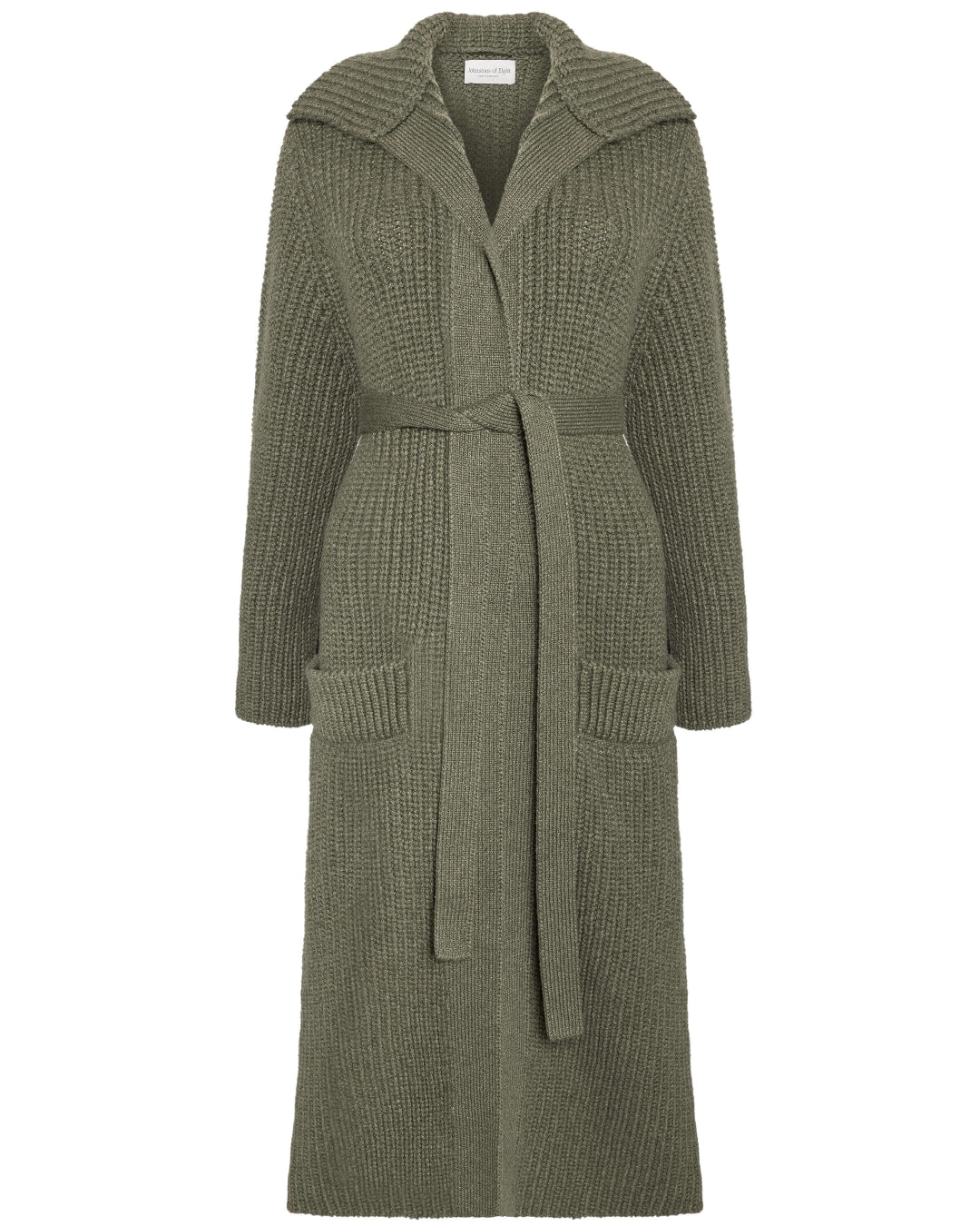 Johnstons of Elgin AW24 Women's Knitwear Olive Long Ribbed Cashmere Cardigan KAB05283Q24682