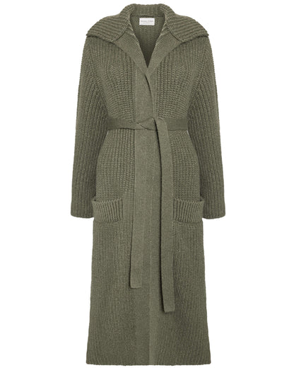 Johnstons of Elgin AW24 Women's Knitwear Olive Long Ribbed Cashmere Cardigan KAB05283Q24682