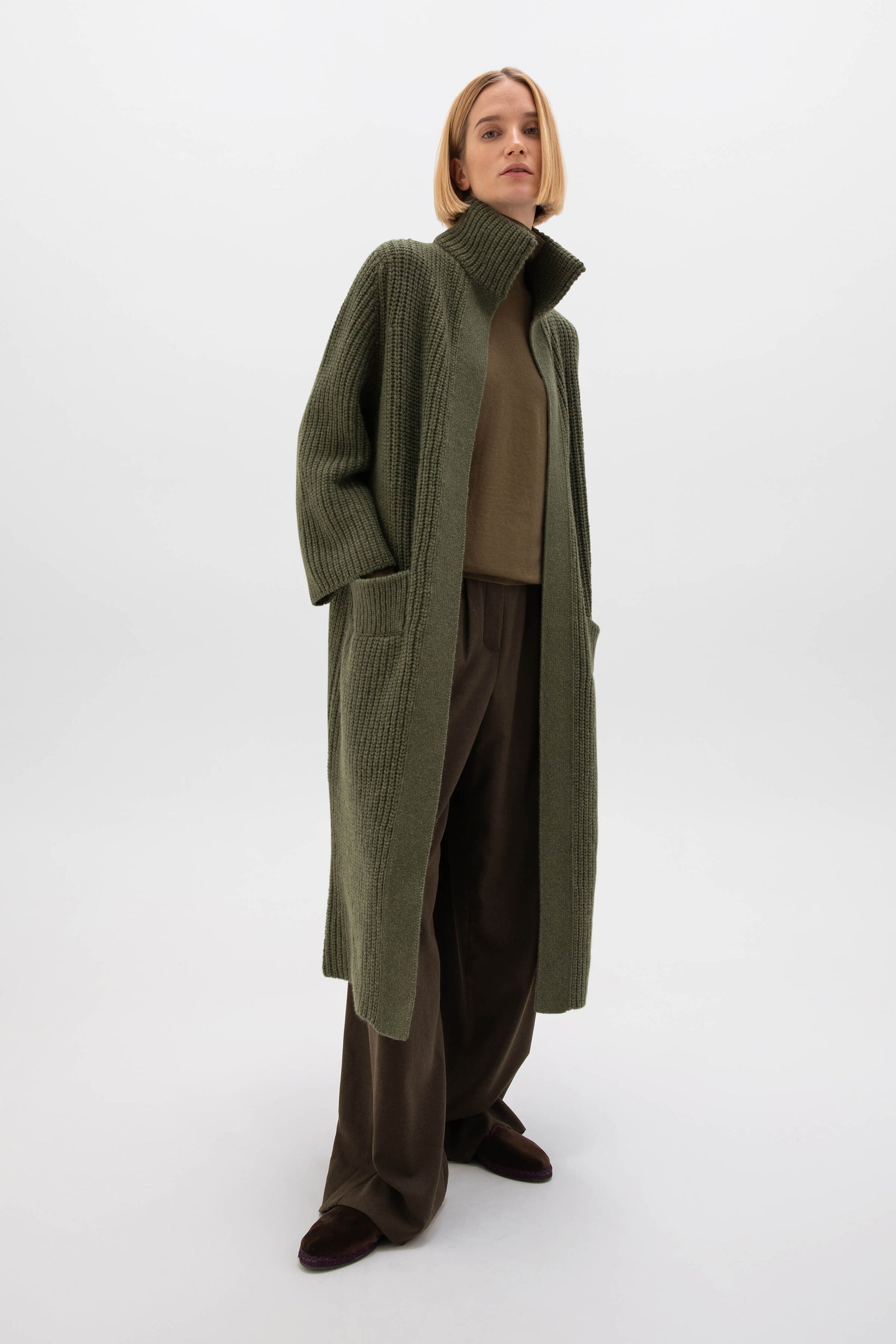 Women's Long Cashmere Cardigan in Olive Women's Cashmere