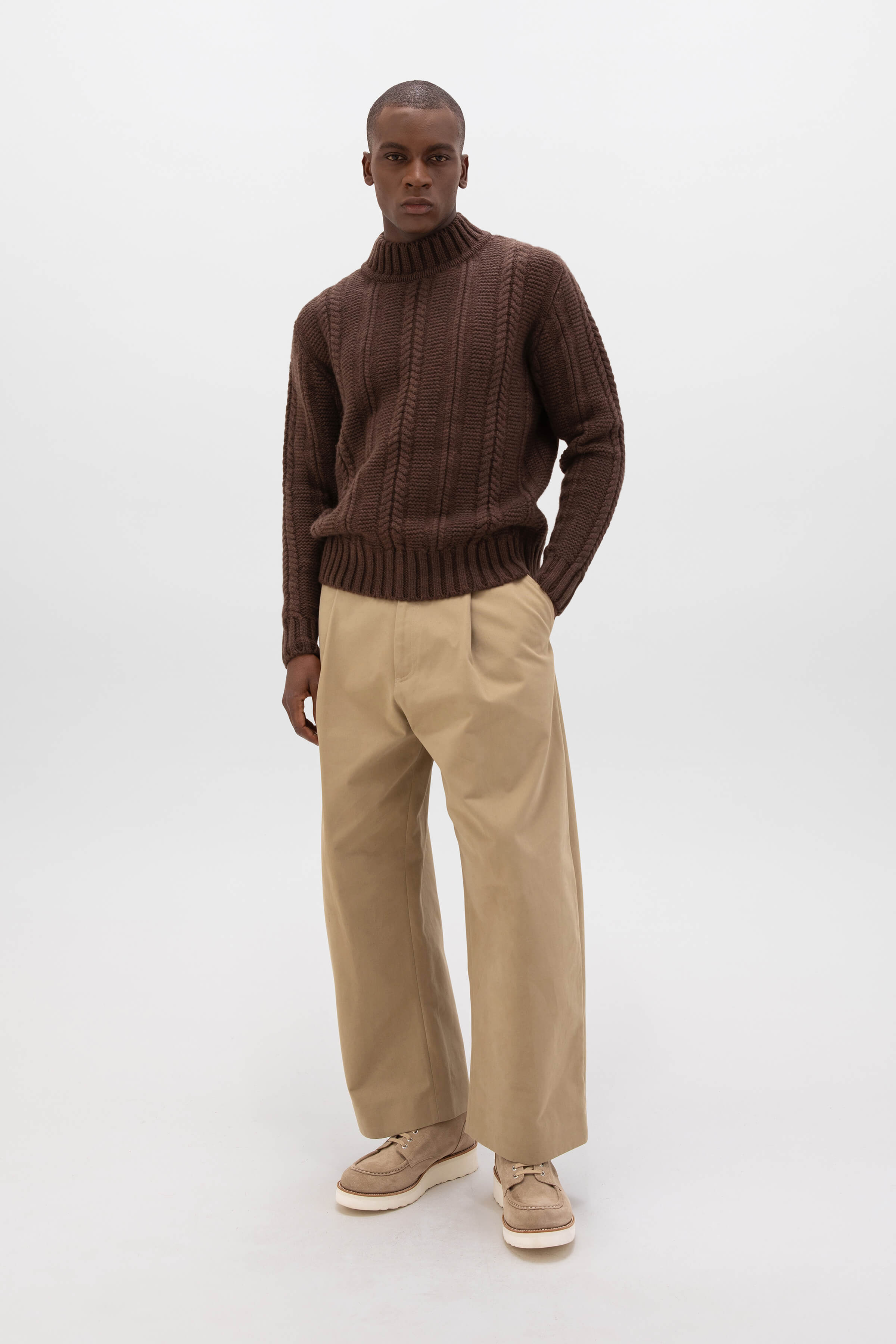 Brown Cable Turtle Neck Jumper Johnstons of Elgin