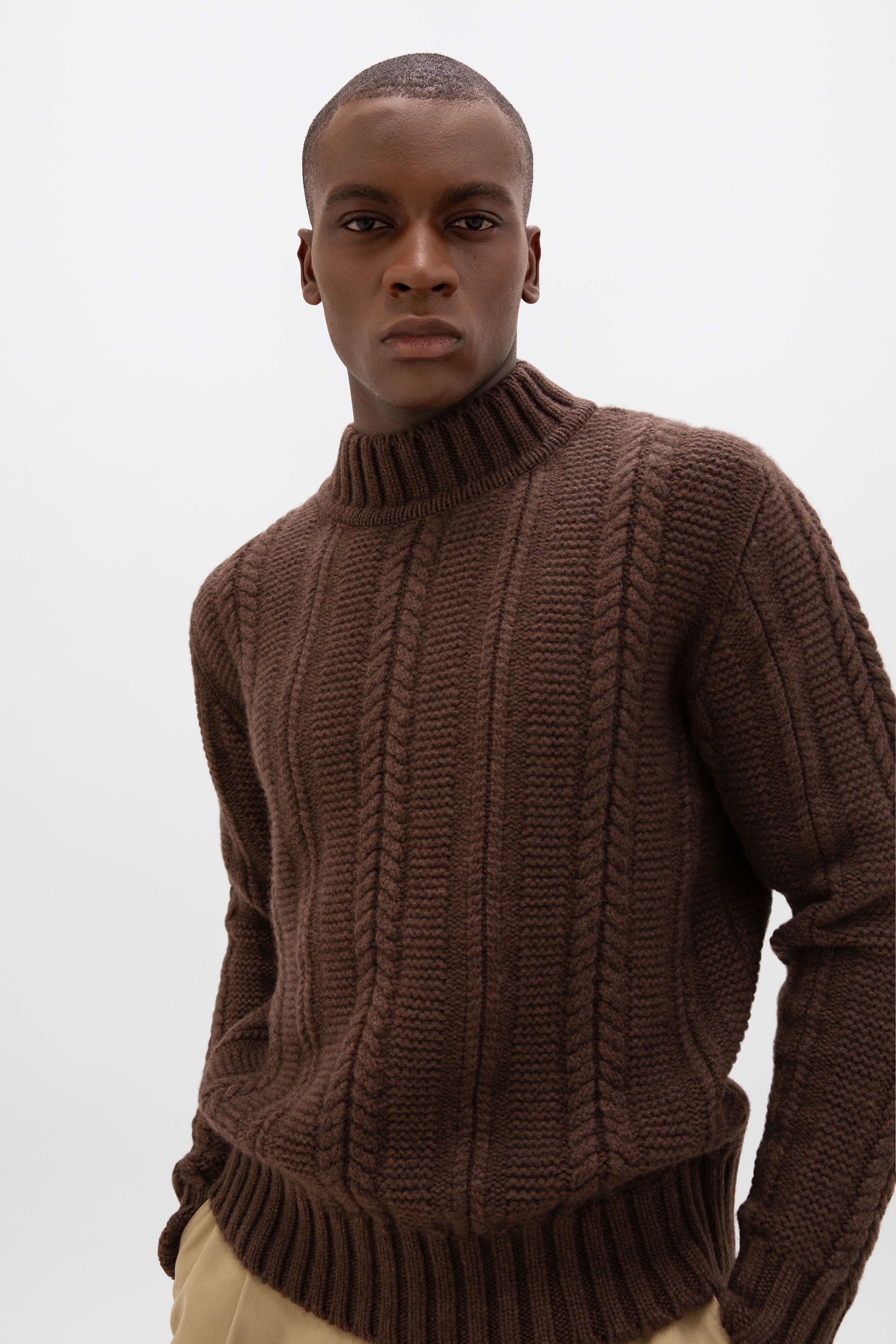 Johnstons of Elgin AW24 Men's Knitwear Peat Cable Turtle Neck Jumper KAB05312HB7078