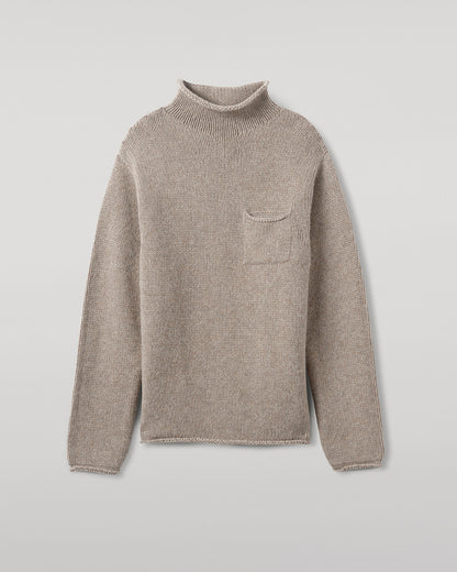 Johnstons of Elgin  Men's Knitwear Ash Brown Cashmere Turtleneck Jumper details KAB05484HB4334