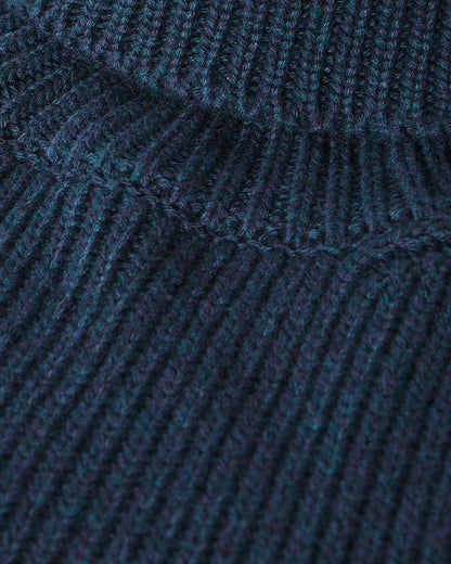 Johnstons of Elgin AW25 Women's Knitwear Heather Navy Roll-Collar Navy Cashmere Jumper close up KAB05492HD7321