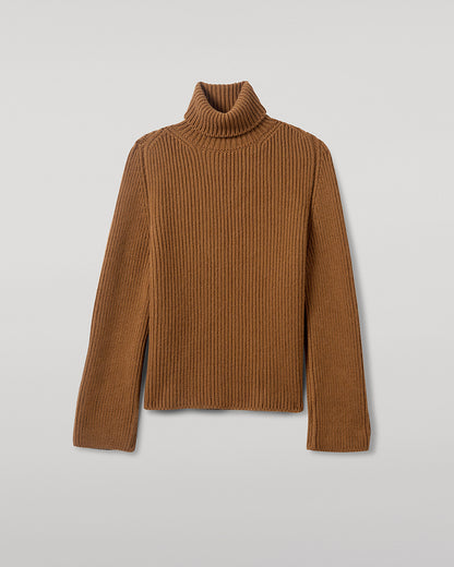 Johnstons of Elgin AW25 Women's Knitwear Dark Camel Roll-Collar Camel Cashmere Jumper details KAB05492SB4620