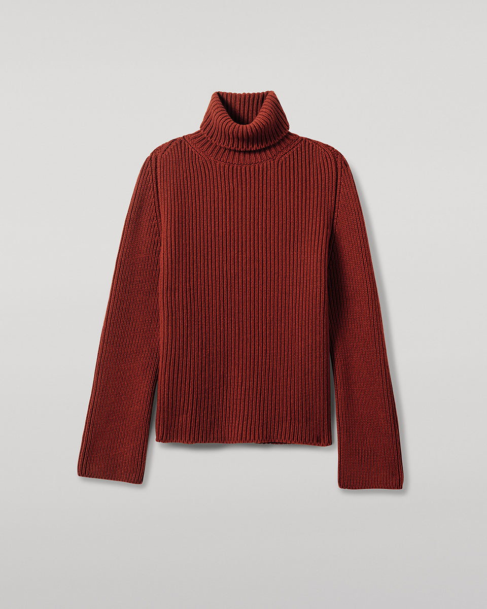 Johnstons of Elgin AW25 Women's Knitwear Oxblood Roll-Collar Red Cashmere Jumper Back View KAB05492SG4463