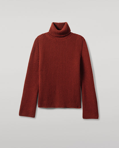 Johnstons of Elgin AW25 Women's Knitwear Oxblood Roll-Collar Red Cashmere Jumper Back View KAB05492SG4463