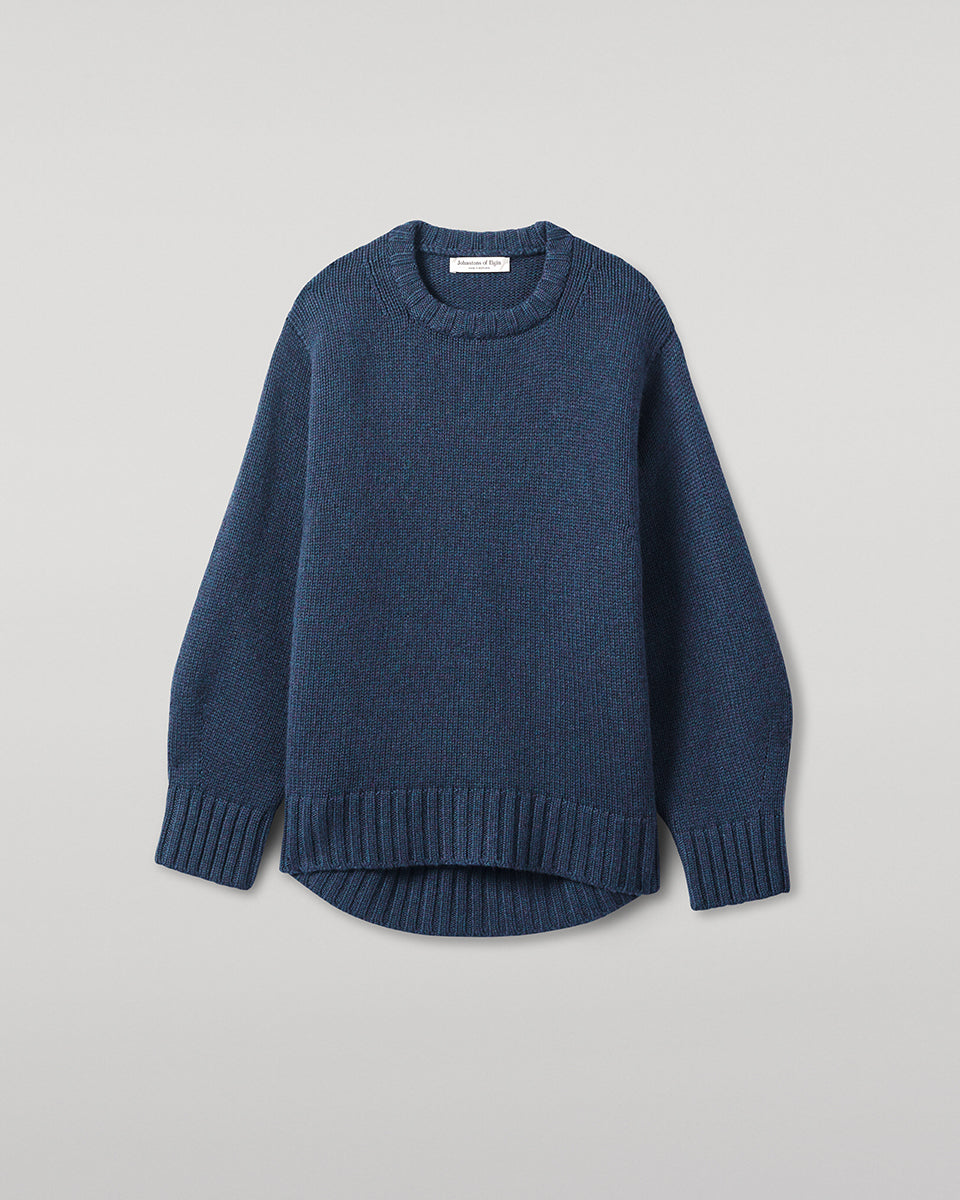 Johnstons of Elgin AW25 Women's Knitwear Heather Navy Relaxed Navy Cashmere Jumper details  KAB05562HD7321