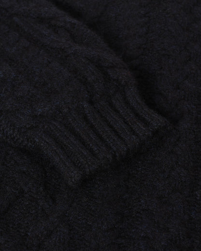 JOHNSTONS OF ELGIN MACDONALD CABLE CREW CASHMERE ARAN CABLE CREW SWEATER DARK BLUE 100% CASHMERE KAB06009HD7347