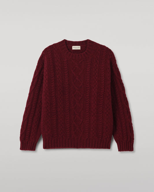 JOHNSTONS OF ELGIN MACDONALD CABLE CREW CASHMERE ARAN CABLE CREW SWEATER DARK RED 100% CASHMERE KAB06009HE7068