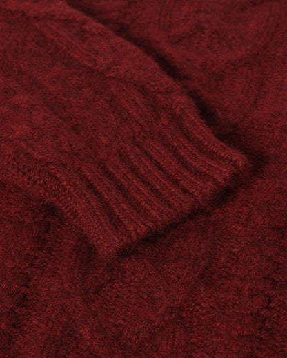 JOHNSTONS OF ELGIN MACDONALD CABLE CREW CASHMERE ARAN CABLE CREW SWEATER DARK RED 100% CASHMERE KAB06009HE7068