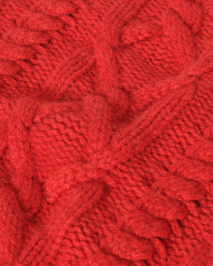 JOHNSTONS OF ELGIN MABEL CREW SWEATER CASHMERE ARAN CABLE ROUND NECK SWEATER RED 100% CASHMERE KAB06123HE4390