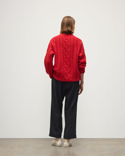 JOHNSTONS OF ELGIN MABEL CREW SWEATER CASHMERE ARAN CABLE ROUND NECK SWEATER RED 100% CASHMERE KAB06123HE4390