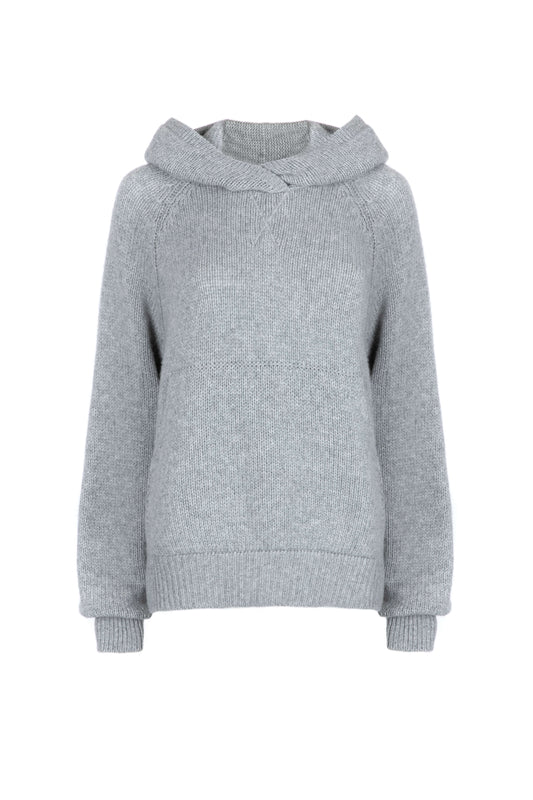 Johnstons of Elgin Womens Knitwear Light Grey Oversized Cashmere Hoodie KAC05050HA0308