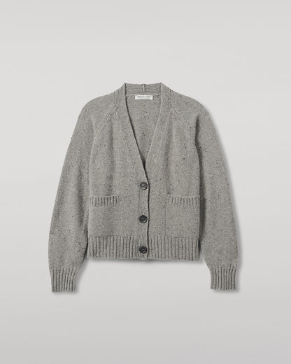 Johnstons of Elgin AW25 Women's Knitwear Peregrine Donegal Donegal Cashmere Grey V Neck Cardigan Details KAC05090006335