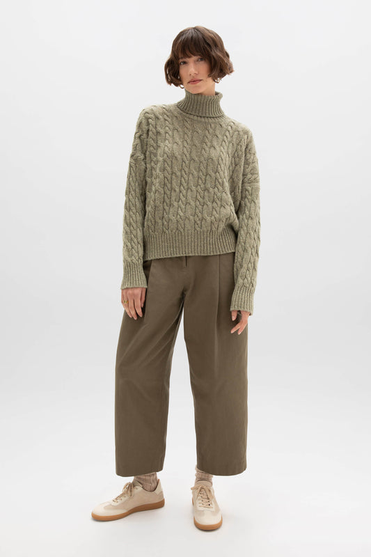 Johnstons of Elgin AW24 Women's Knitwear Lichen Donegal Cable Cashmere Roll Neck KAC05091004882