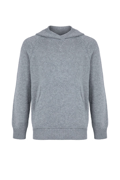 Johnstons of Elgin Men's Knitwear Light Grey Kangaroo Pocket Cashmere Hoodie KAC05156HA0308