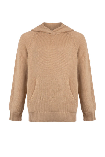 Johnstons of Elgin Men's Knitwear Camel Kangaroo Pocket Cashmere Hoodie KAC05156HB4315