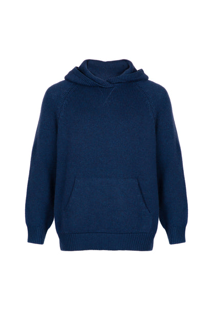 Johnstons of Elgin Men's Knitwear Ocean Blue Kangaroo Pocket Cashmere Hoodie KAC05156HD7244