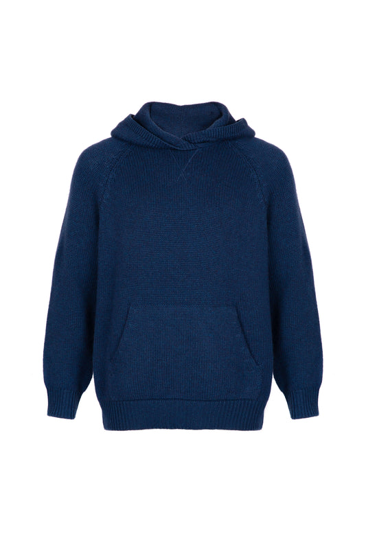 Johnstons of Elgin Men's Knitwear Ocean Blue Kangaroo Pocket Cashmere Hoodie KAC05156HD7244