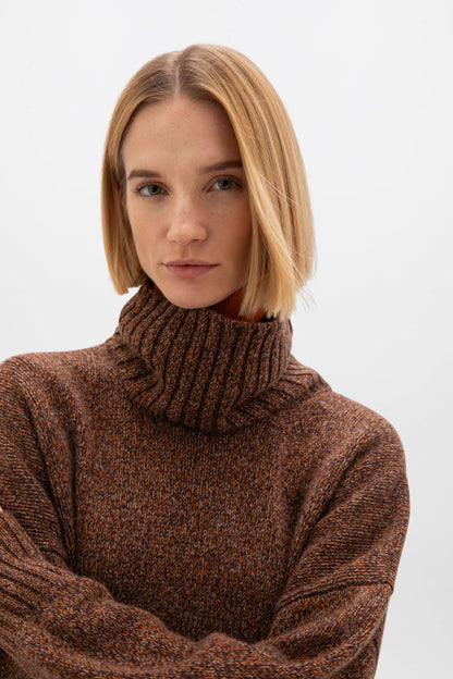 Johnstons of Elgin AW24 Women's Knitwear Dark Russet Marl Slouchy Cashmere Marl Roll Neck KAC05273004968