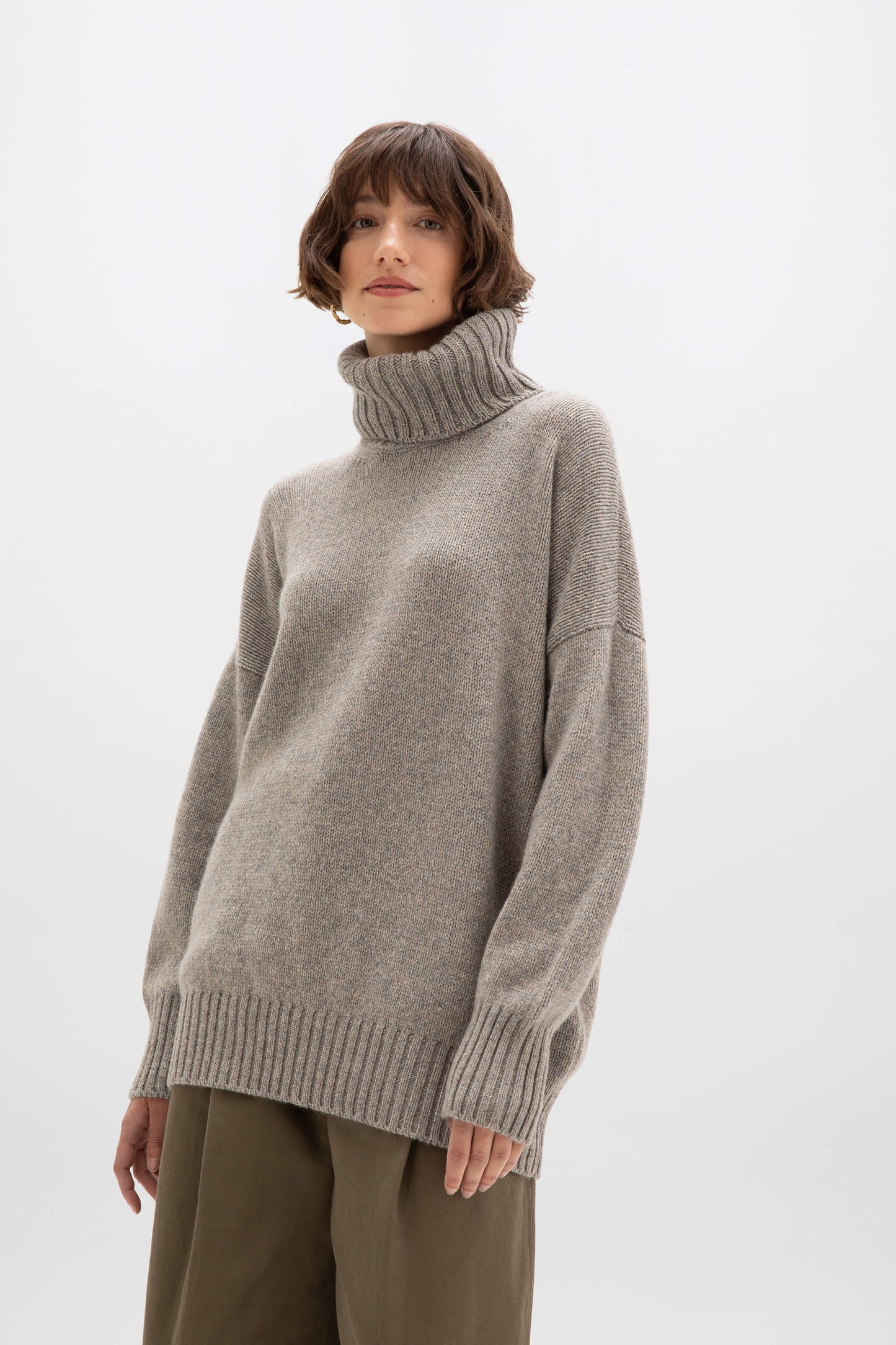 Johnstons of Elgin AW24 Women's Knitwear Light Grey Marl Slouchy Cashmere Marl Roll Neck KAC05273004970