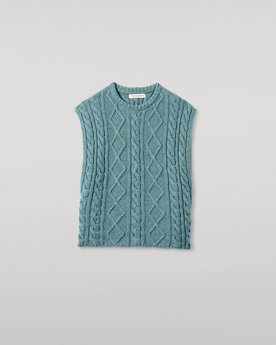 Johnstons of Elgin AW25 Women's Knitwear Seascape Aran Cable Green Cashmere Tank Details KAC05321HC0038