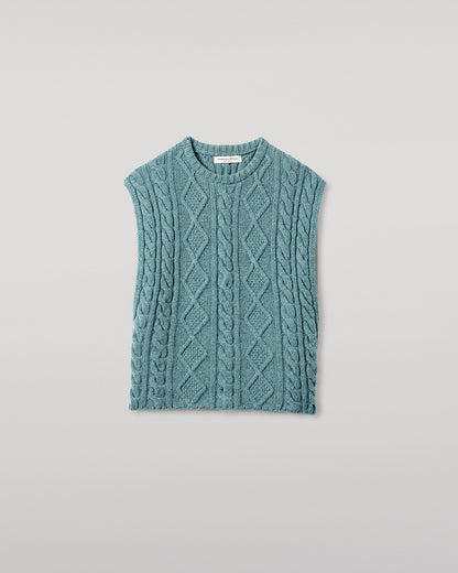 Johnstons of Elgin AW25 Women's Knitwear Seascape Aran Cable Green Cashmere Tank Details KAC05321HC0038