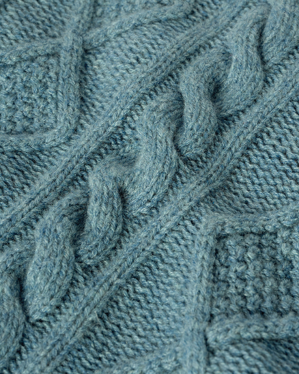 Johnstons of Elgin AW25 Women's Knitwear Seascape Aran Cable Green Cashmere Tank Details KAC05321HC0038