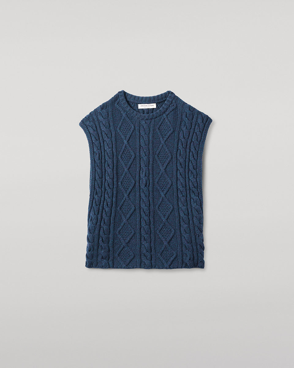 Johnstons of Elgin AW25 Women's Knitwear Heather Navy Aran Cable Navy Cashmere Tank Details KAC05321HD7321