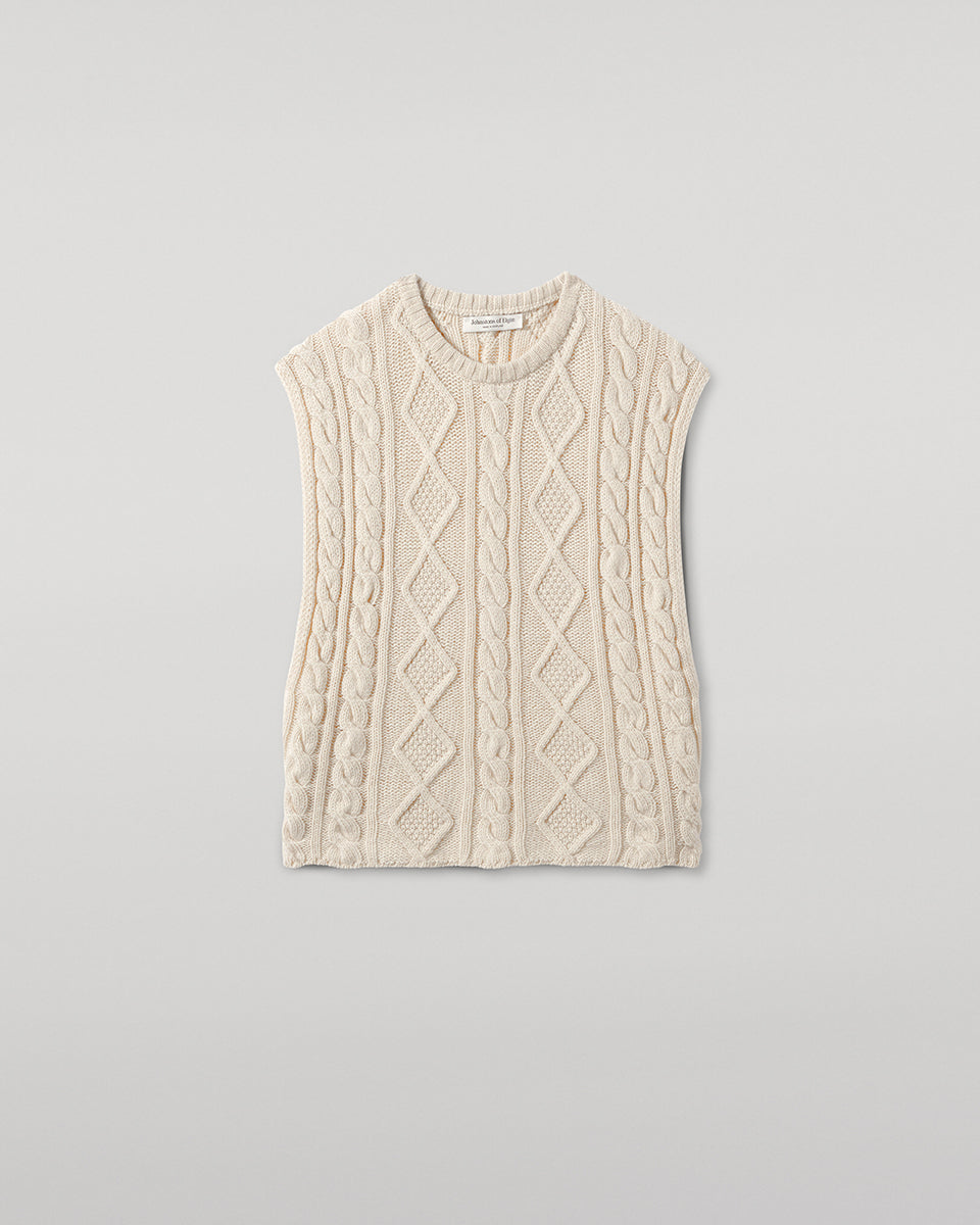 Johnstons of Elgin AW25 Women's Knitwear Champagne Aran Cable Cream Cashmere Tank Details KAC05321SA0502