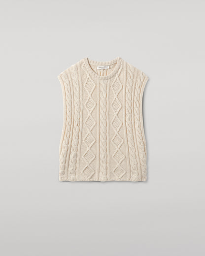 Johnstons of Elgin AW25 Women's Knitwear Champagne Aran Cable Cream Cashmere Tank Details KAC05321SA0502