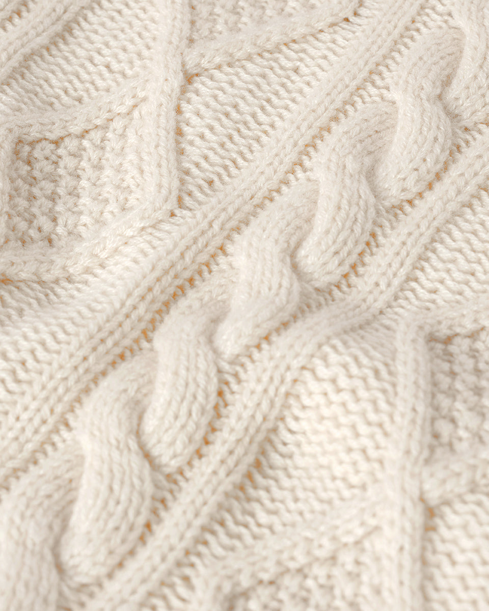Johnstons of Elgin AW25 Women's Knitwear Champagne Aran Cable Cream Cashmere Tank Details KAC05321SA0502