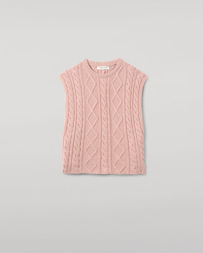 Johnstons of Elgin AW25 Women's Knitwear Nude Aran Cable Pink Cashmere Tank Details KAC05321SE0740