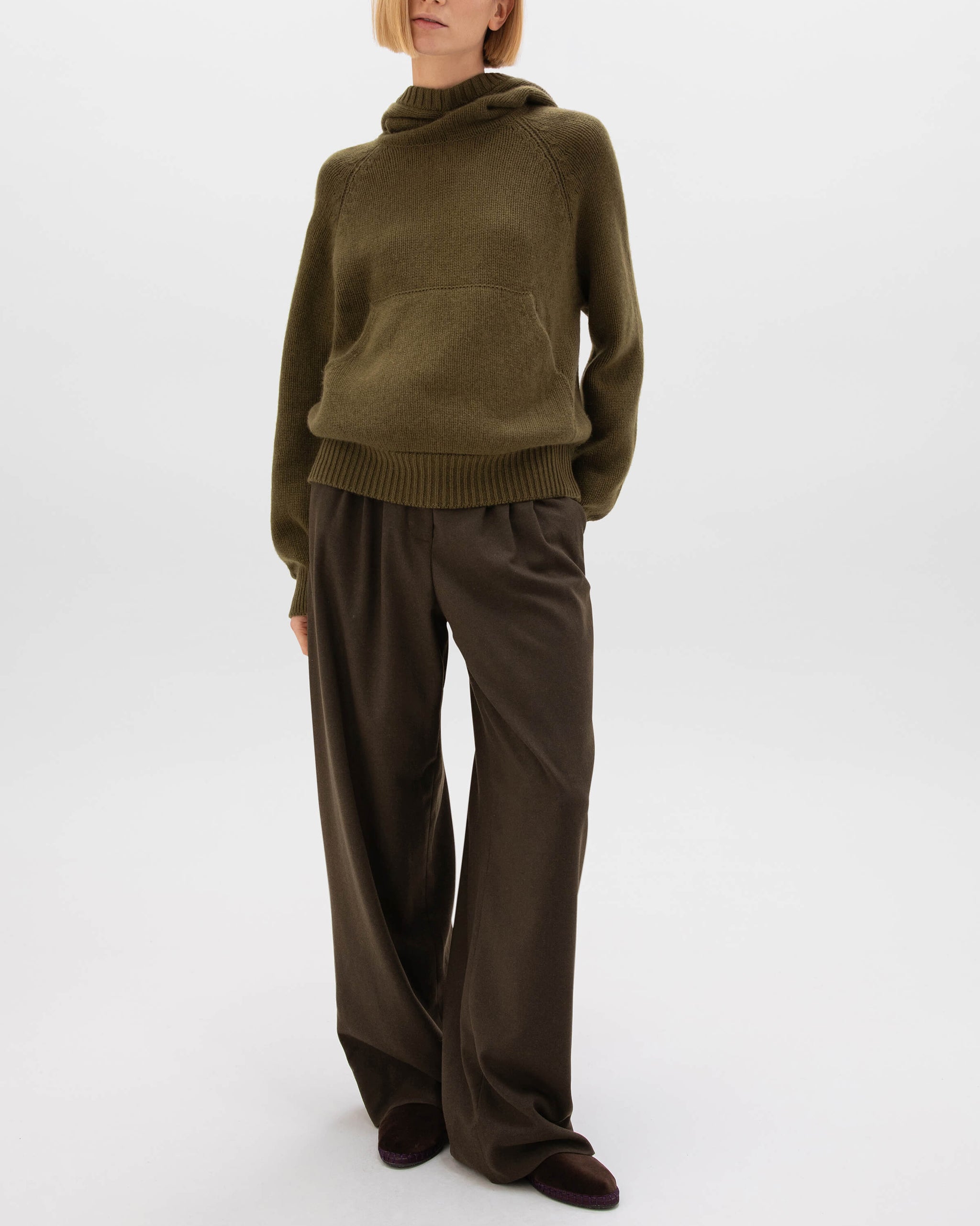 Oversized Olive Green Cashmere Hoodie