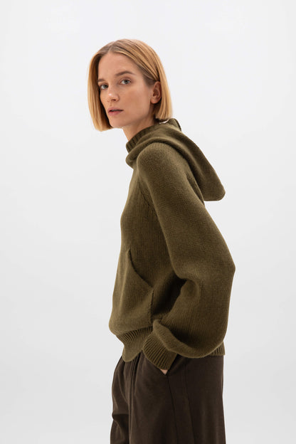 Johnstons of Elgin AW24 Women's Knitwear Olive Luxe Snood Cashmere Hoodie KAC05328SC4573