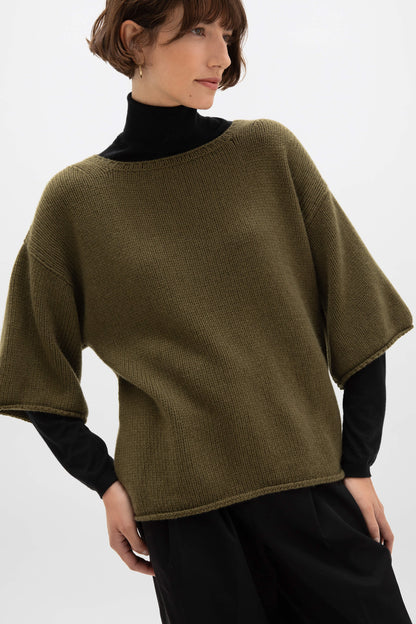 Johnstons of Elgin AW24 Women's Knitwear Olive Boat Neck Cashmere Sweater KAC05338SC4573