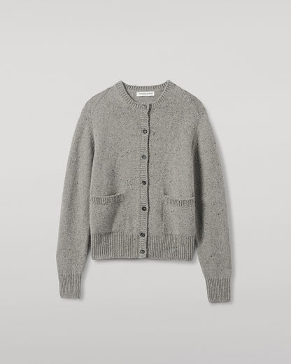 Johnstons of Elgin AW25 Women's Knitwear Peregrine Donegal Donegal Cashmere Grey Cardigan details KAC05494006335