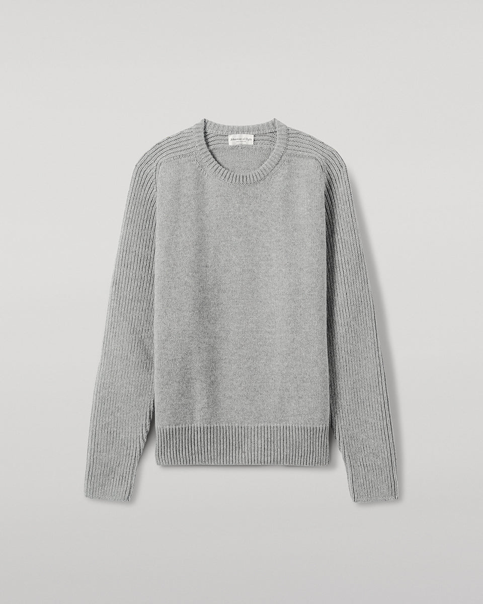 Johnstons of Elgin AW25 Men's Knitwear Light Grey Ribbed Grey Cashmere Jumper KAC05540HA0308