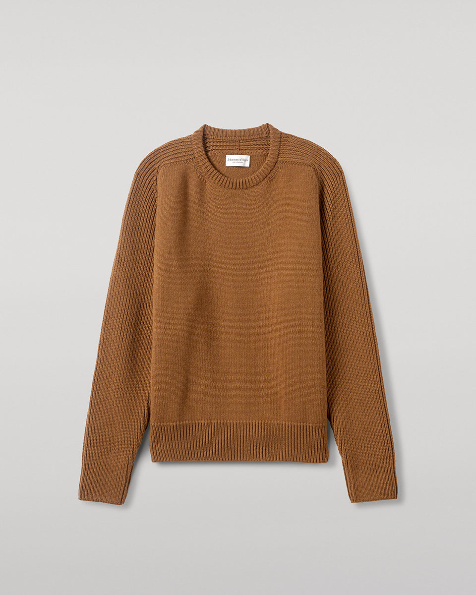 Johnstons of Elgin AW25 Men's Knitwear Dark Camel Ribbed Camel Cashmere Jumper KAC05540SB4620
