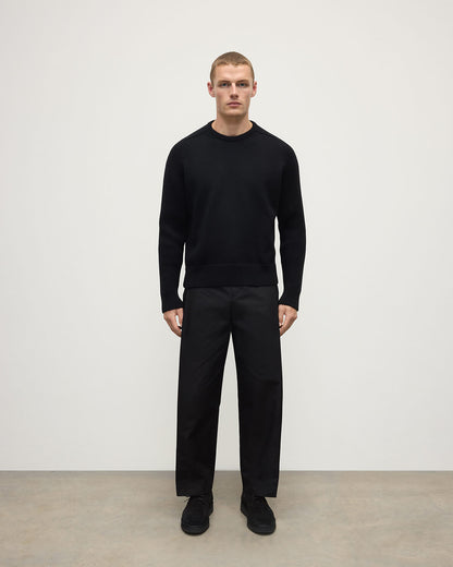 Front View model wearing Johnstons of Elgin AW25 Men's Knitwear Black Ribbed Black Cashmere Jumper KAC05540SA7210