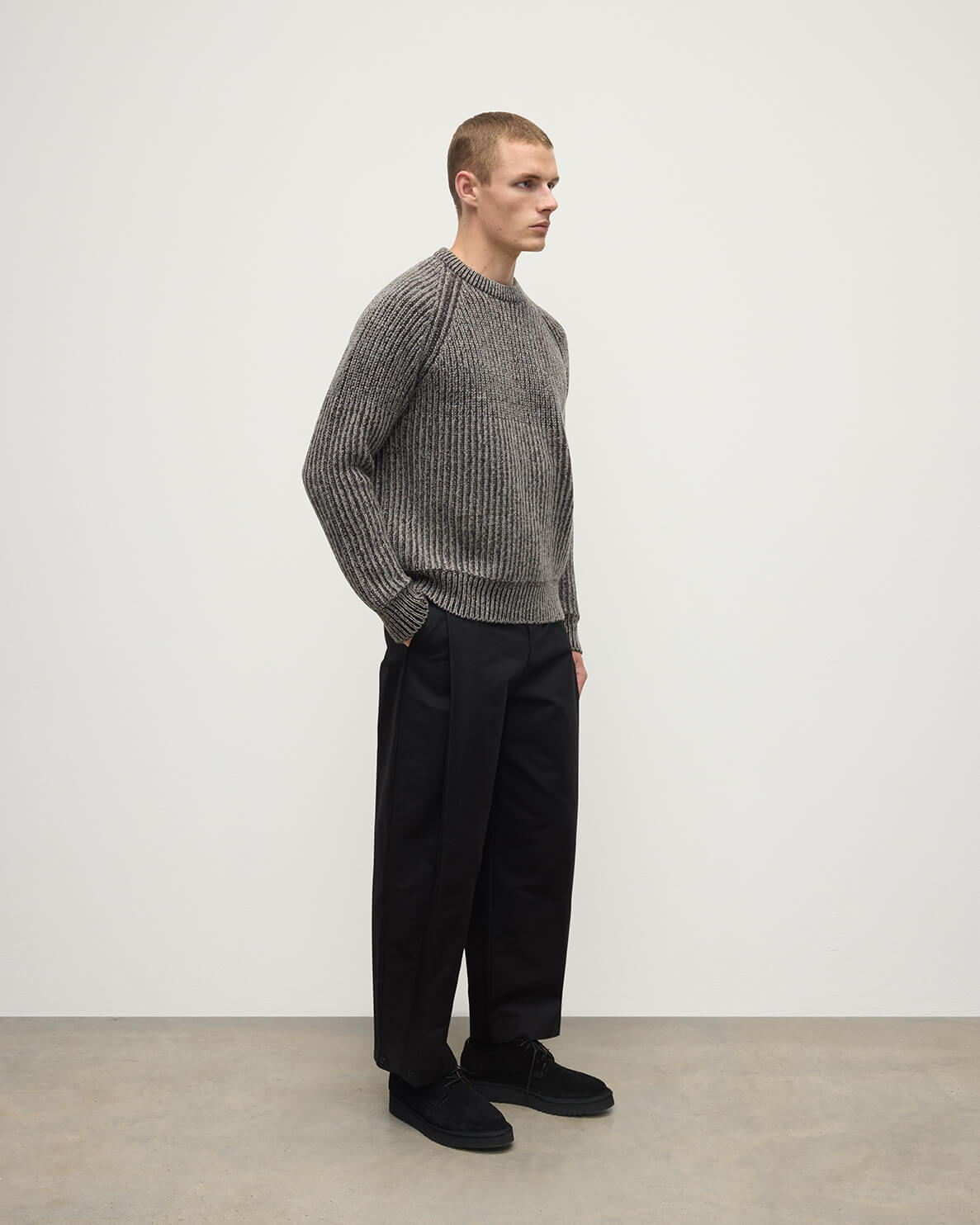 Grey Chunky Ribbed Donegal Jumper | Luxury Scottish Cashmere