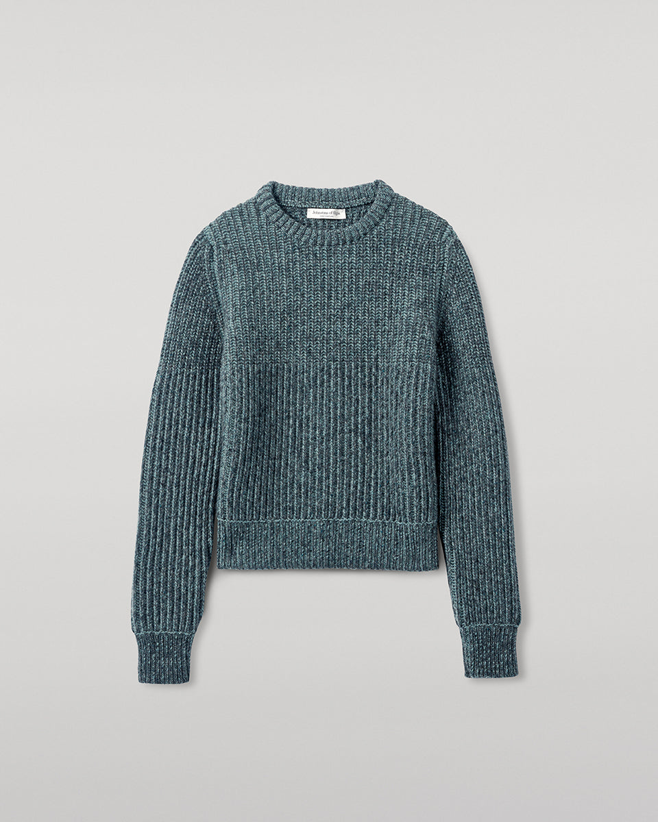 Johnstons of Elgin AW25 Women's Knitwear Storm Donegal & Seascape High Neck Donegal Cashmere Blue Jumper Details  KAC05590Q25392