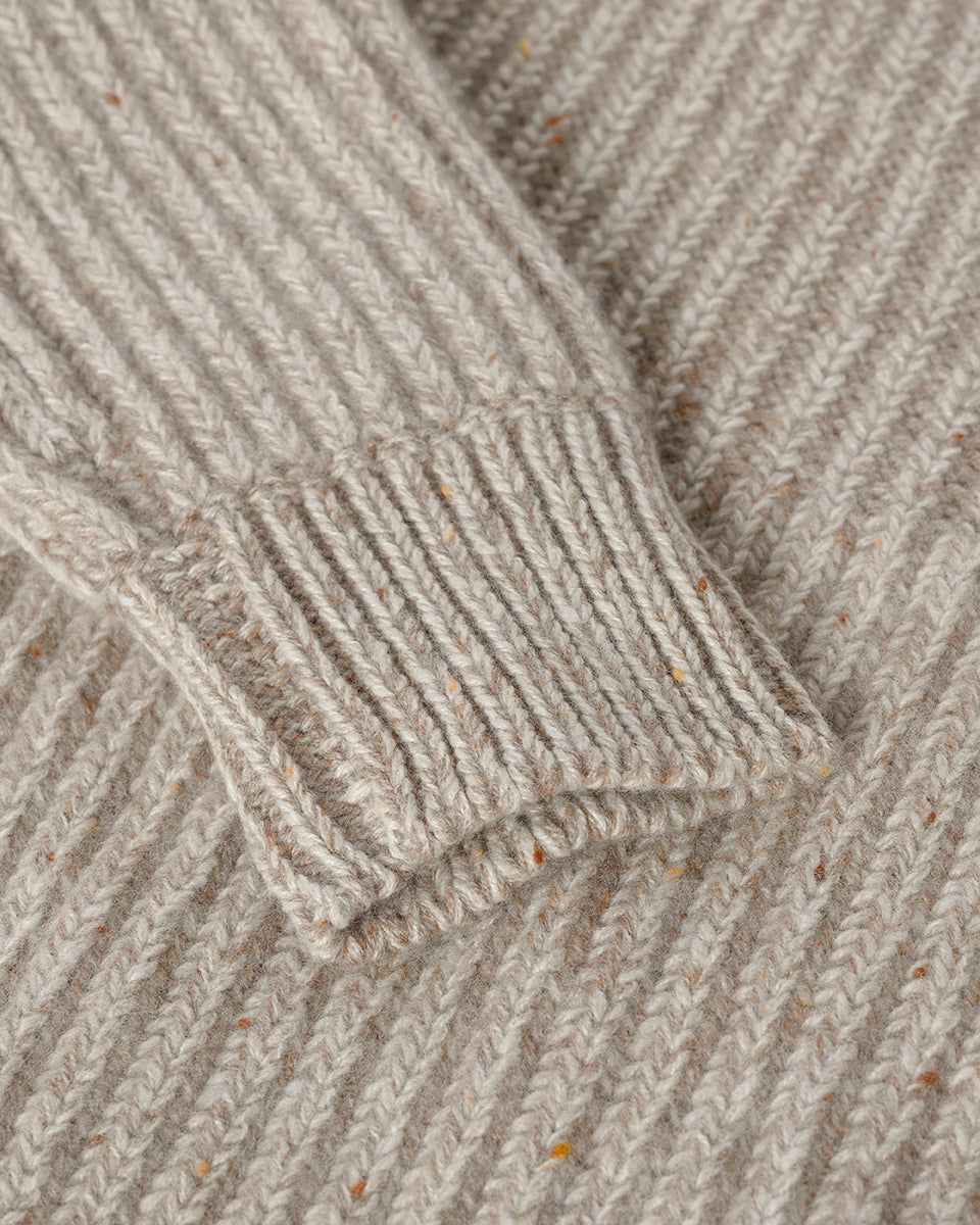 Johnstons of Elgin AW25 Women's Knitwear Cream Dun Donegal & Ash High Neck Donegal Cashmere Cream Jumper Close Up KAC05590Q25394