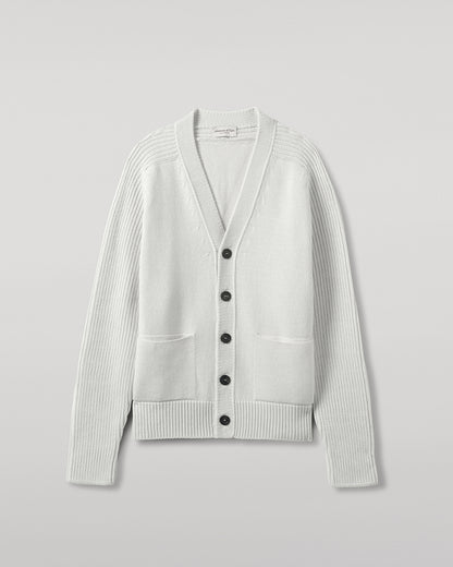 Johnstons of Elgin AW25 Men's Knitwear Zinc White Ribbed Cashmere White Cardigan KAC05601HA0371