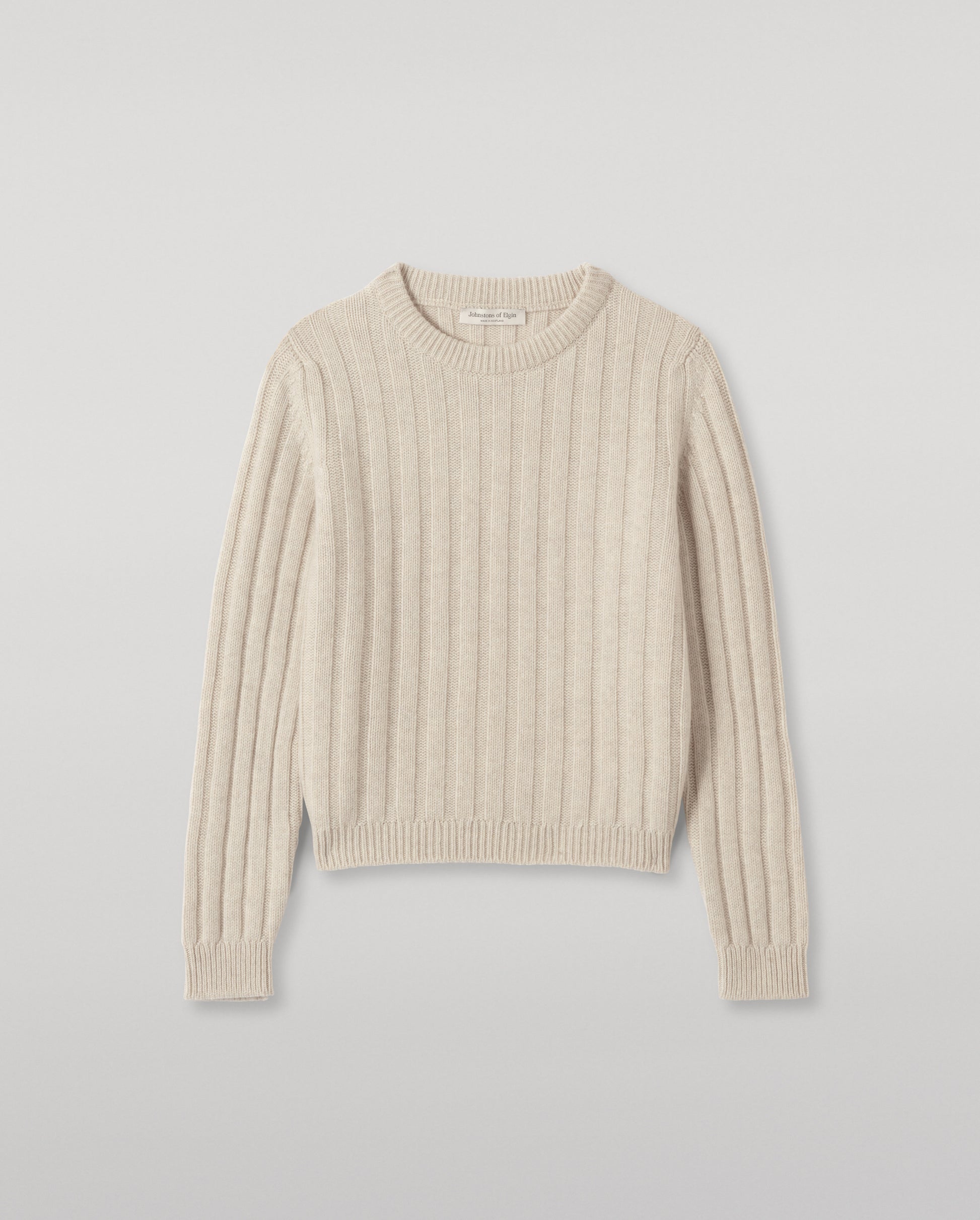 JOHNSTONS OF ELGIN WOMENS LECHT CREW SWEATER NATURAL 100% CASHMERE  KAC05706HA0402