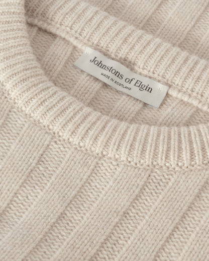 JOHNSTONS OF ELGIN WOMENS LECHT CREW SWEATER NATURAL 100% CASHMERE  KAC05706HA0402