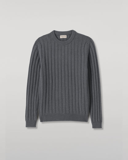 JOHNSTONS OF ELGIN PEEL CREW SWEATER CASHMERE FLAT RIB CREW SWEATER - 8 PLY GREY 100% CASHMERE KAC05751SA7216S