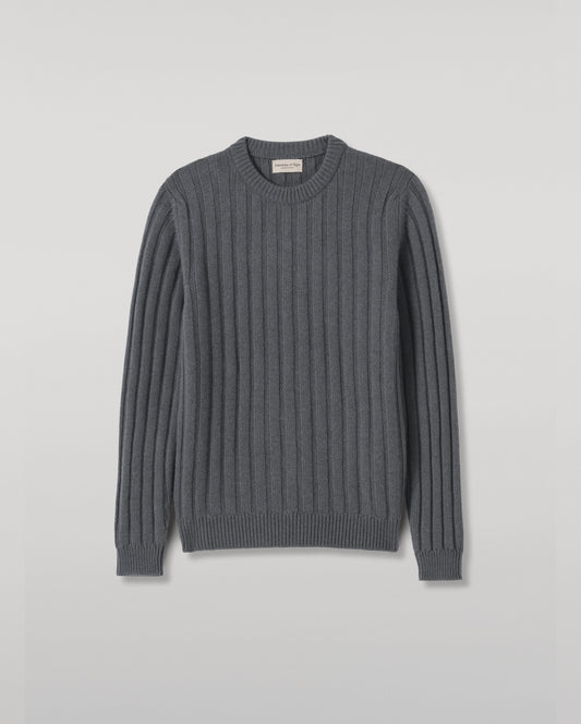 JOHNSTONS OF ELGIN PEEL CREW SWEATER CASHMERE FLAT RIB CREW SWEATER - 8 PLY GREY 100% CASHMERE KAC05751SA7216S