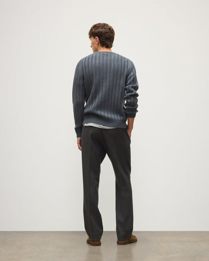 JOHNSTONS OF ELGIN PEEL CREW SWEATER CASHMERE FLAT RIB CREW SWEATER - 8 PLY GREY 100% CASHMERE KAC05751SA7216S