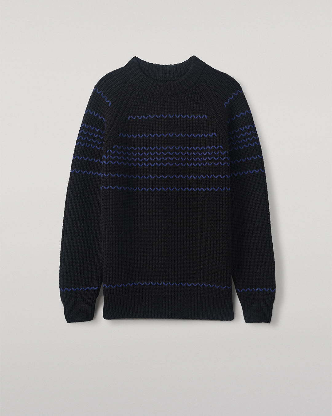 JOHNSTONS OF ELGIN  MENS SUMMIT CREW SWEATER BLACK & BLUE 100% CASHMERE  KAC05752Q25949